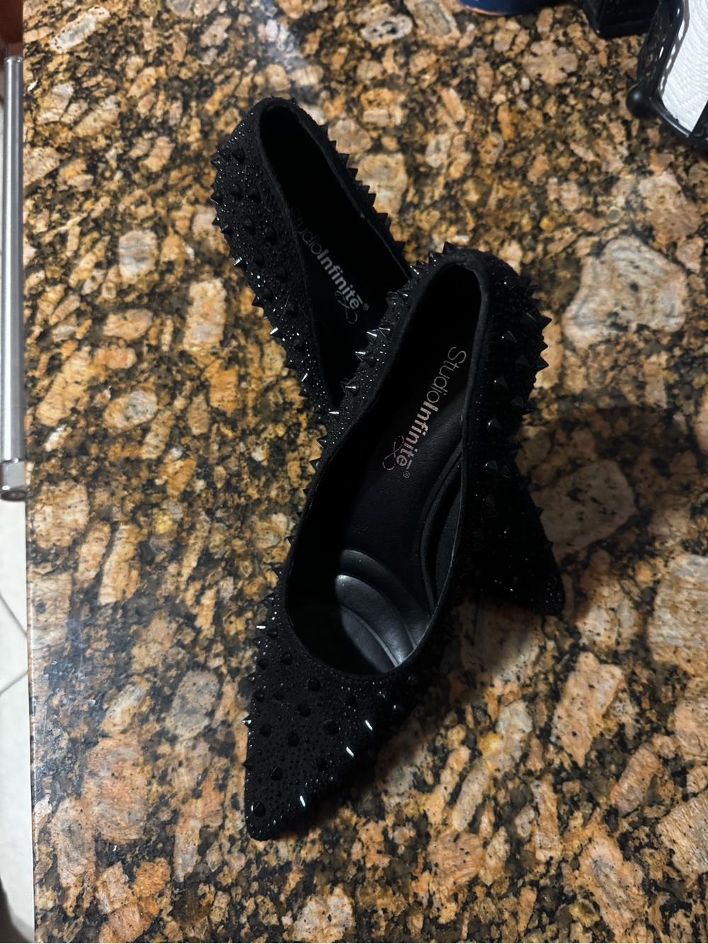 Black Studded Pointed-Toe Heels